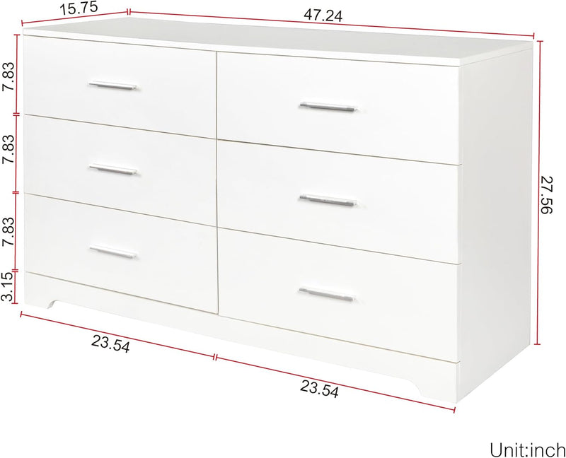 Volo White Drawer Double Dresser Living Room Organizer Cabinet Stand