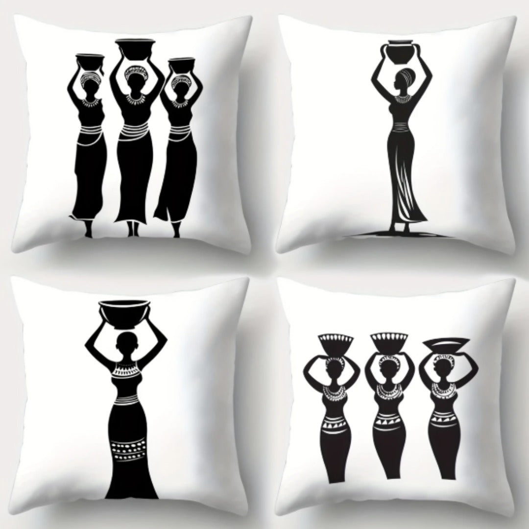 African Tribal Women Throw Pillow Covers Pack Of 4