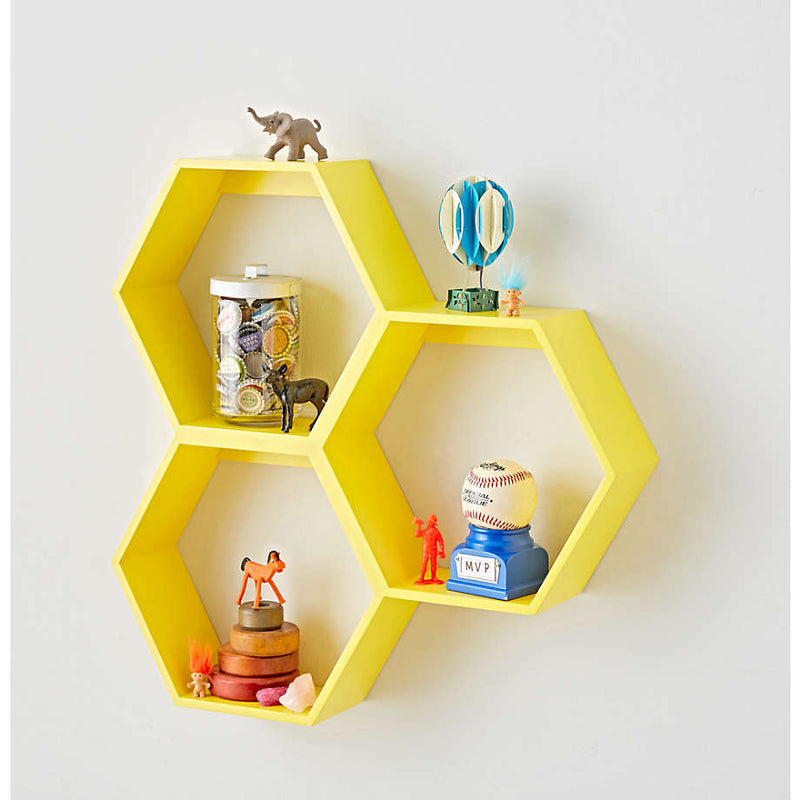 Techi Hexagonal Lounge Living Drawing Room Floating Shelve Decor - waseeh.com